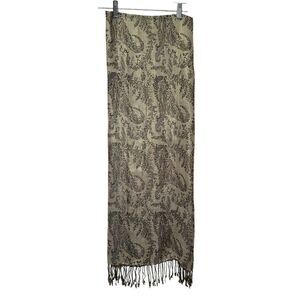 Tie Rack Womens Paisley Scarf Wrap Brown Gold metallic Fringe Viscose Blend Long